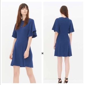 Sandro Yoko Fluted Crepe Blue Workwear Dress